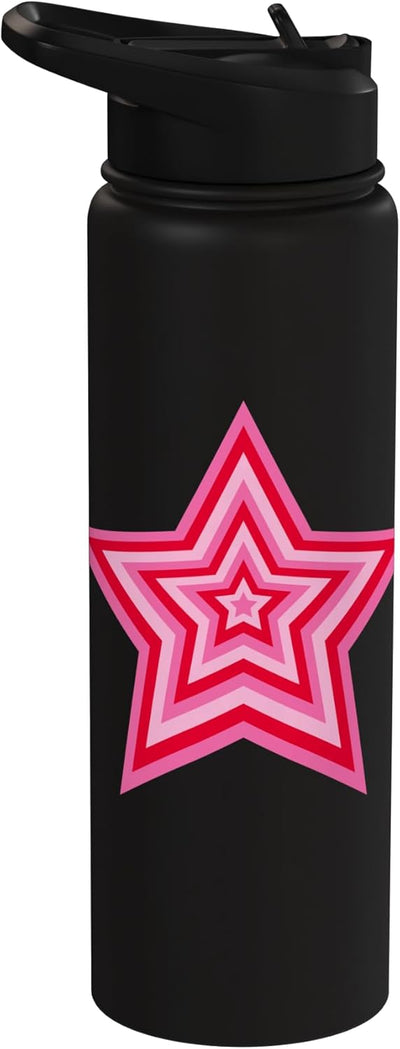 Botella de agua estilizada rosa con estrella acero inoxidable aislada