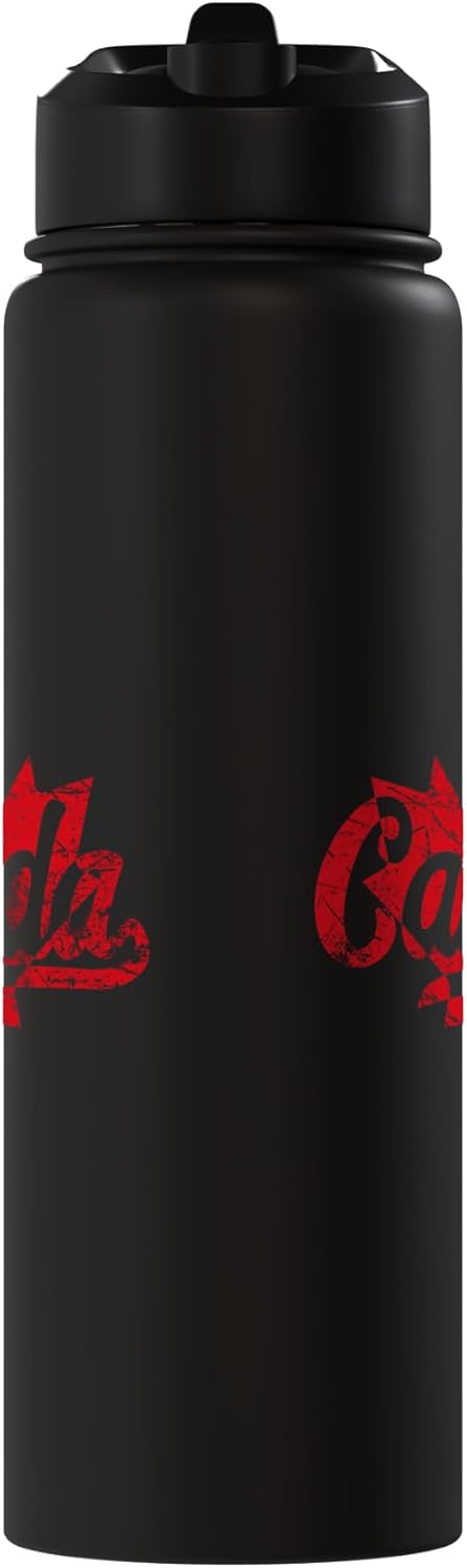 Botella de agua aislada retro con bandera canadiense de acero inoxidable