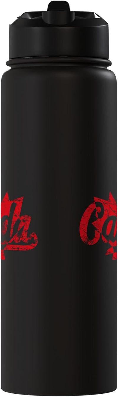 Botella de agua aislada retro con bandera canadiense de acero inoxidable