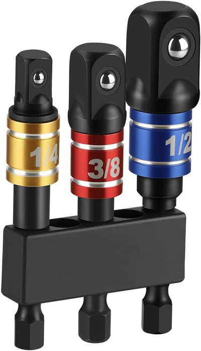 Set 3 Adaptadores Vástago Hex 1/4 Pulg Acero Cromo Vanadio