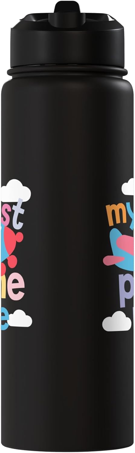 Botella agua acero inox aislada primer vuelo bebé