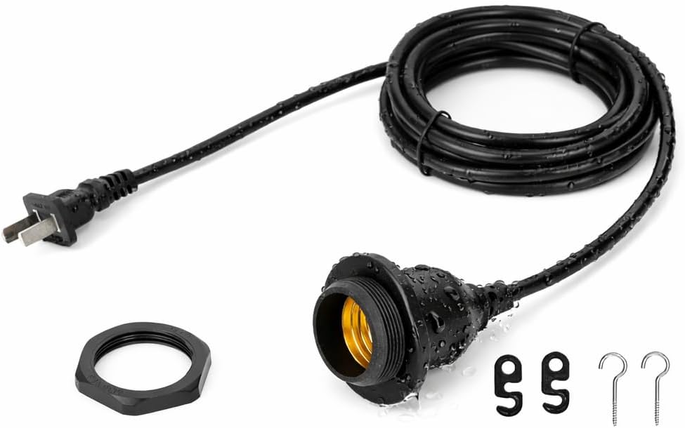 Cable enchufe luz impermeable E26 E27 10pies para lámpara colgante