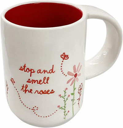 Taza café diseño flores roja Stop and Smell the Roses