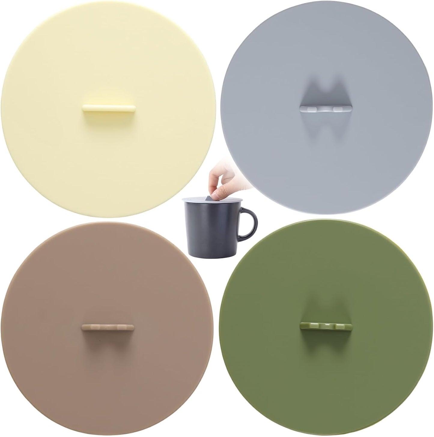 Tapas universales de silicona para tazas, herméticas, blancas, verdes, grises y marrones