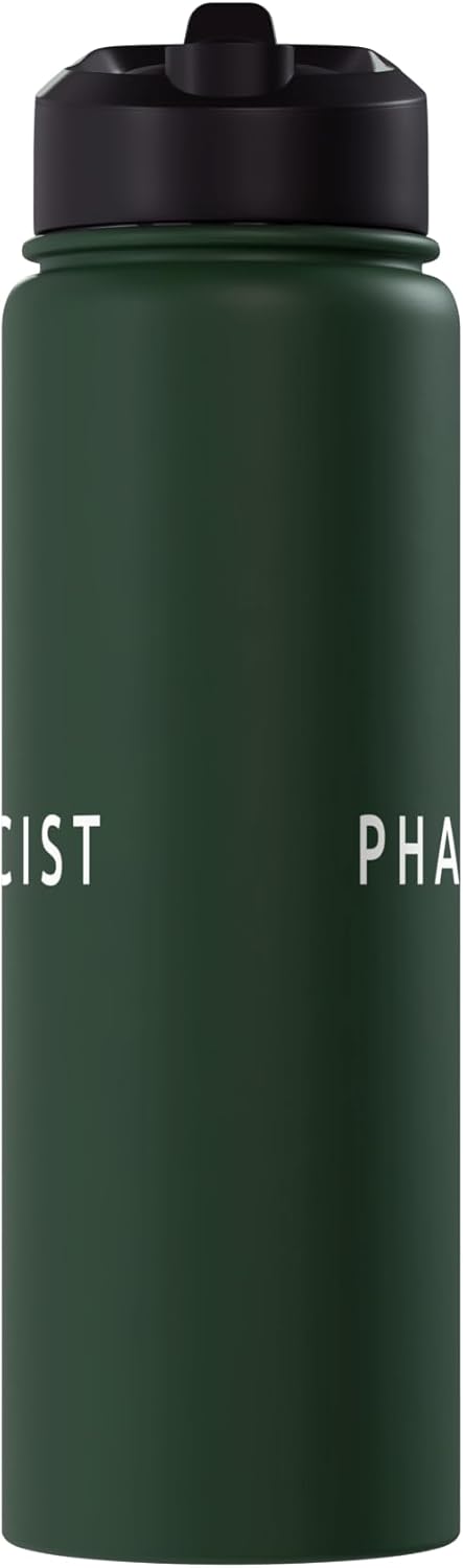 Botella de agua acero inoxidable aislada graduado farmacia