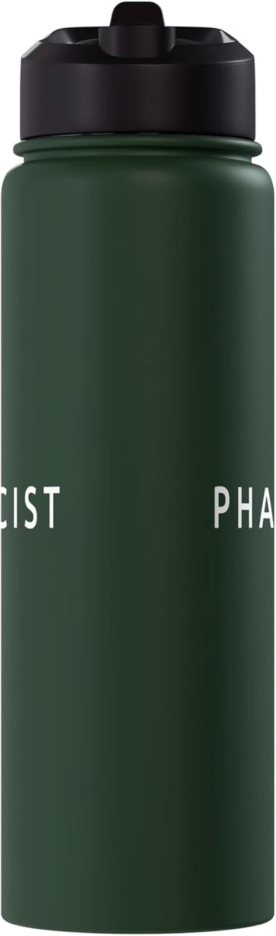Botella de agua acero inoxidable aislada graduado farmacia