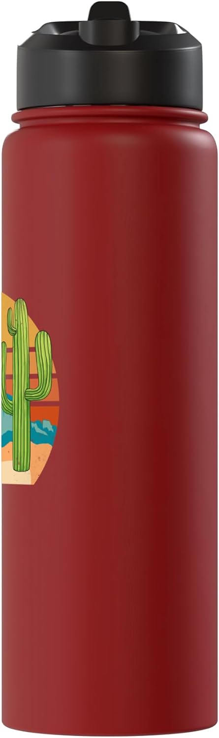 Botella de agua acero inoxidable vintage desierto cactus retro montañas sudoeste