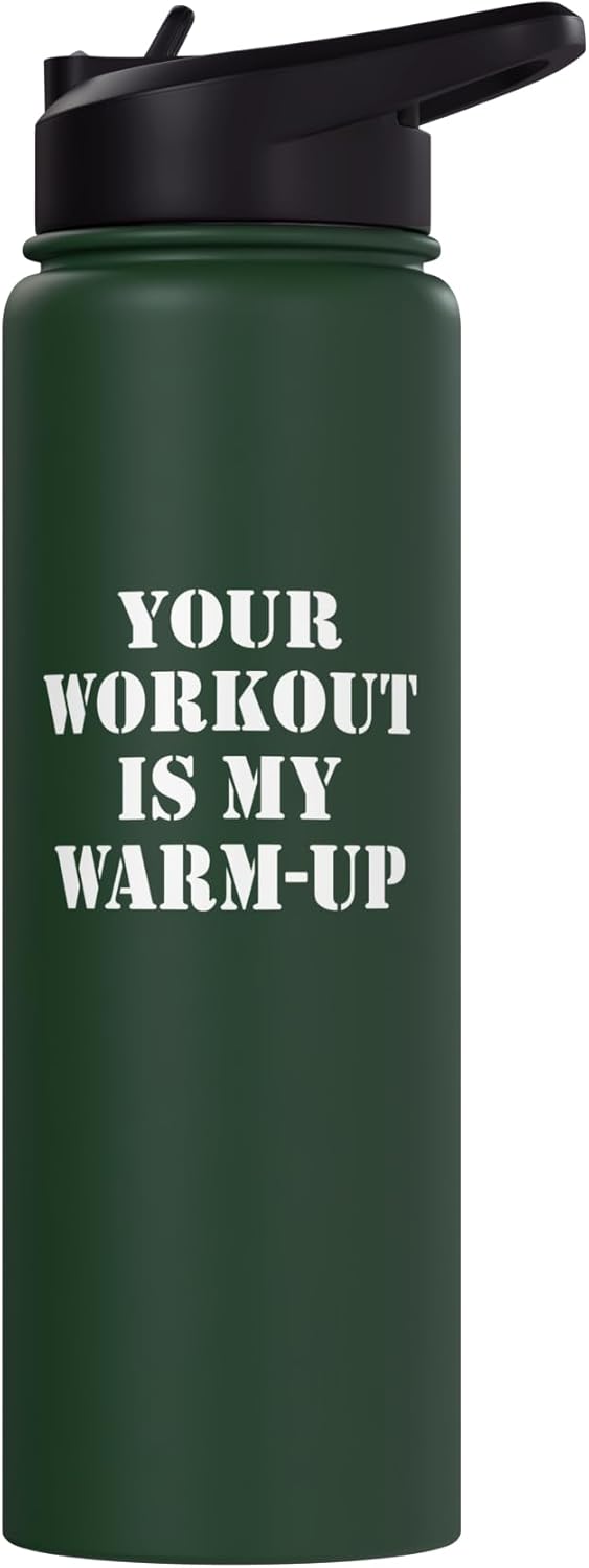 Botella de agua acero inoxidable aislada con frase de gimnasio