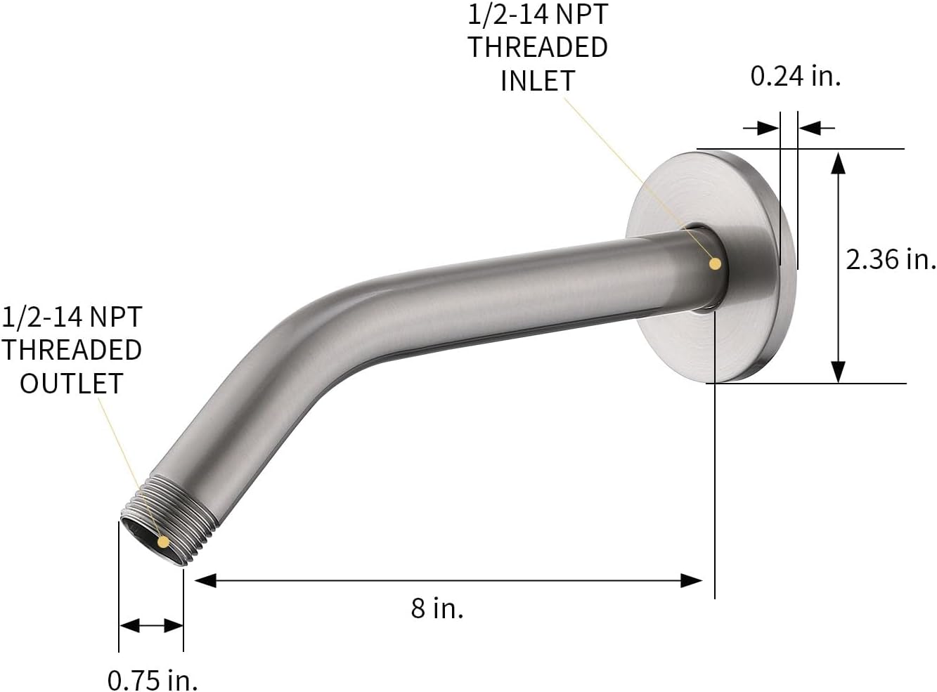 Brazo ducha pared 8pulg níquel cepillado con brida