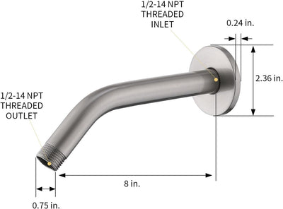 Brazo ducha pared 8pulg níquel cepillado con brida
