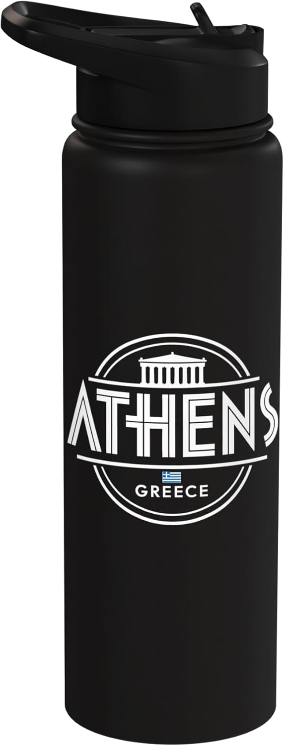 Botella de agua acero inoxidable aislada para viajeros entusiastas Atenas Grecia