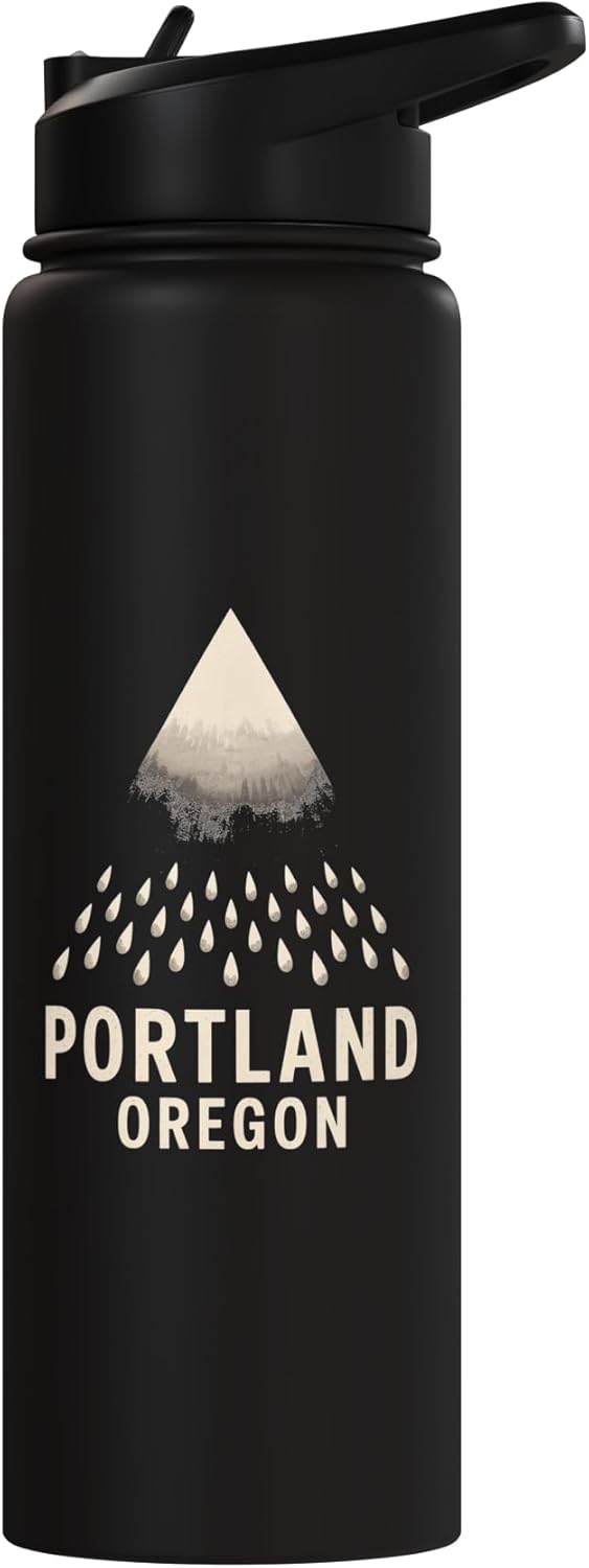 Bottella de agua aislada Portland Oregon Rainy City Mountain Triangle acero inoxidable