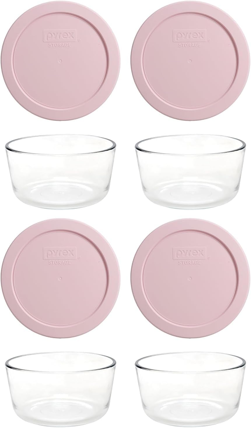 Tazón de vidrio Pyrex con tapa rosa claro paquete de 4