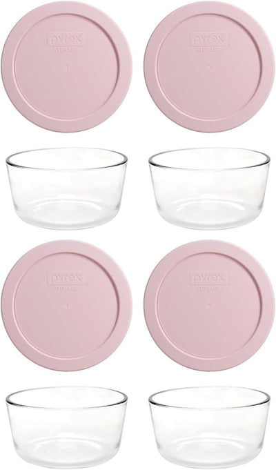 Tazón de vidrio Pyrex con tapa rosa claro paquete de 4