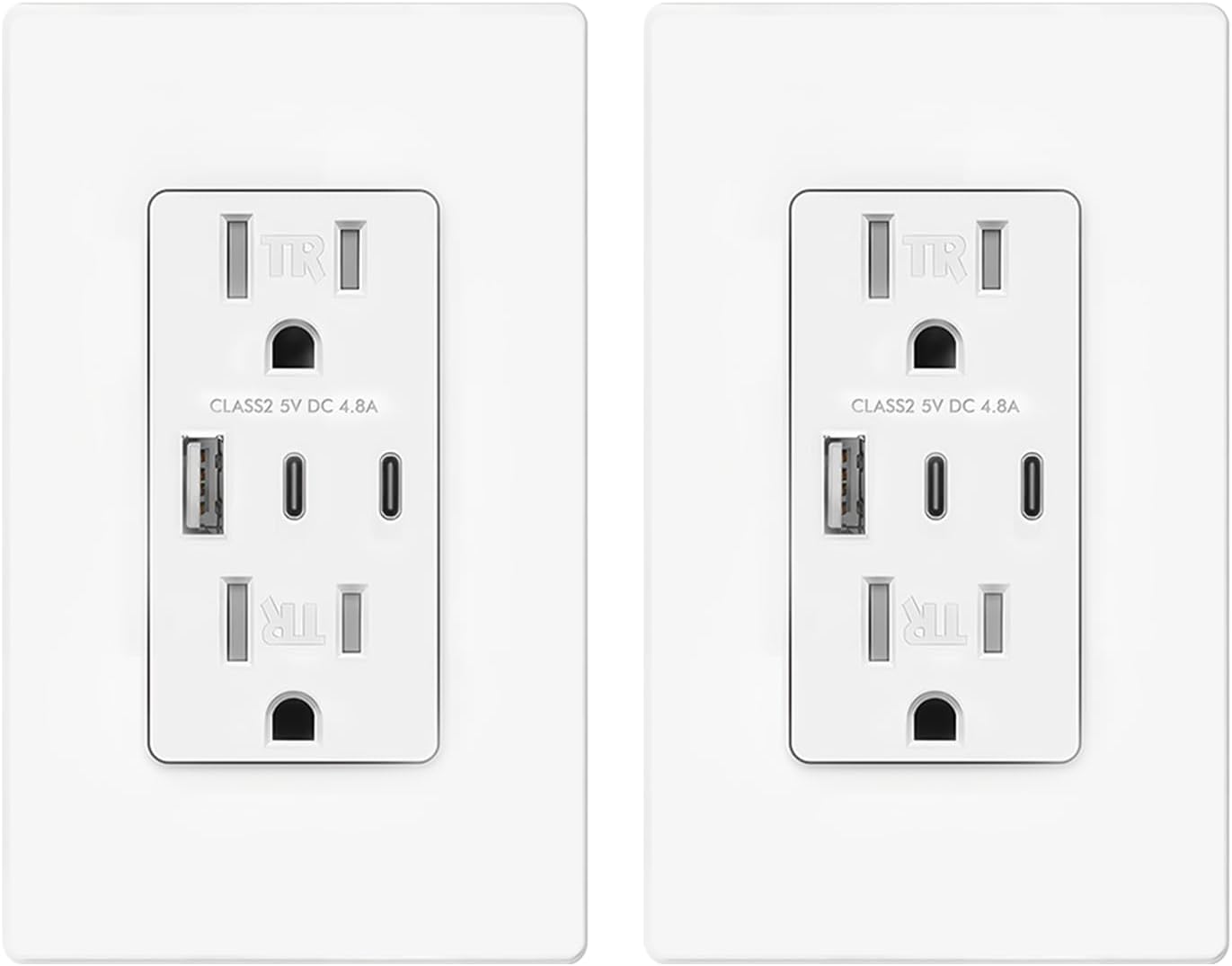 Receptáculo USB C 24W 3 puertos pared 15A ETL FCC