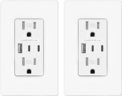 Receptáculo USB C 24W 3 puertos pared 15A ETL FCC