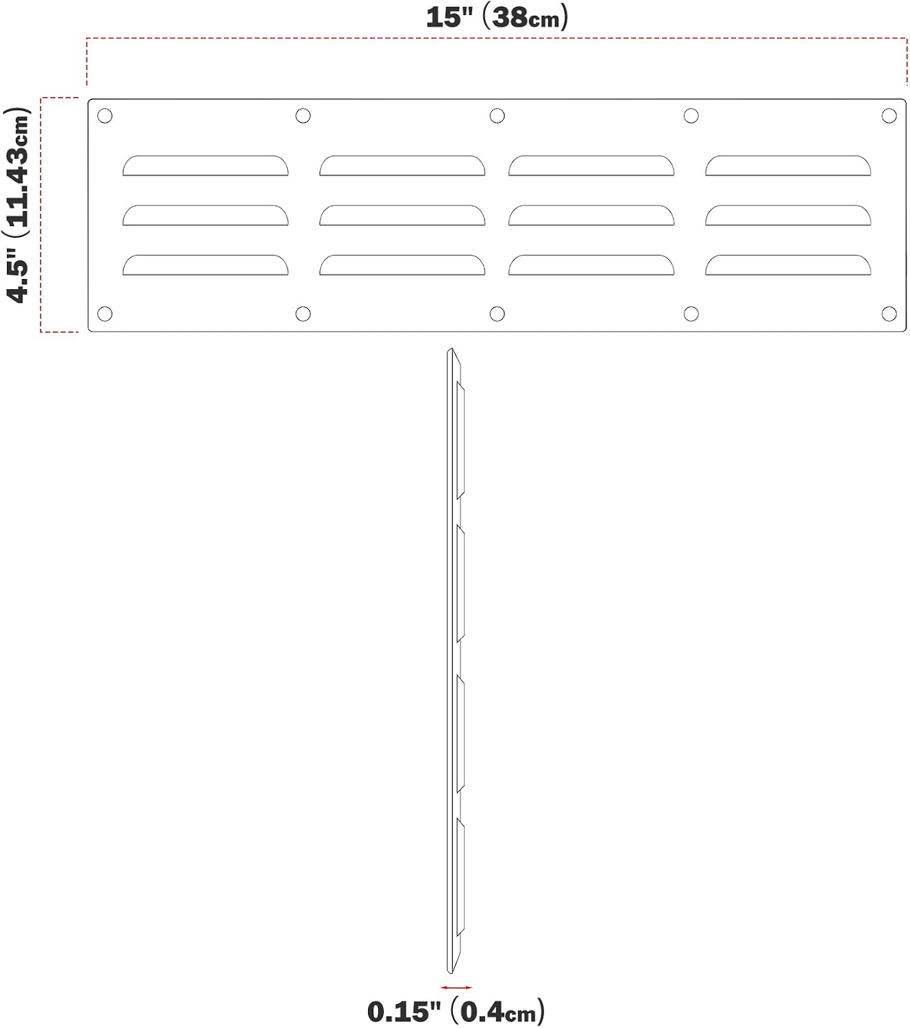 Panel ventilación acero inox para accesorio parrilla 15x4-1/2