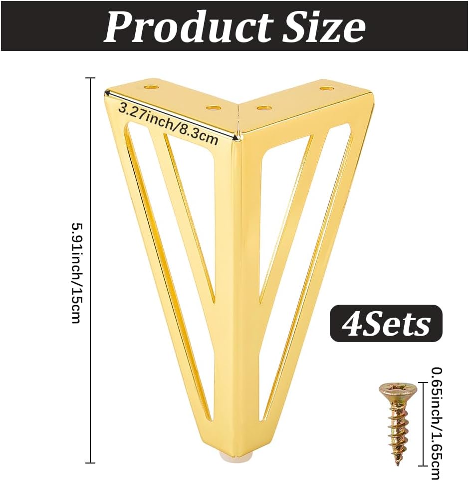 4 Pzas Patas Mueble Metal Dorado Triangular Reparacion