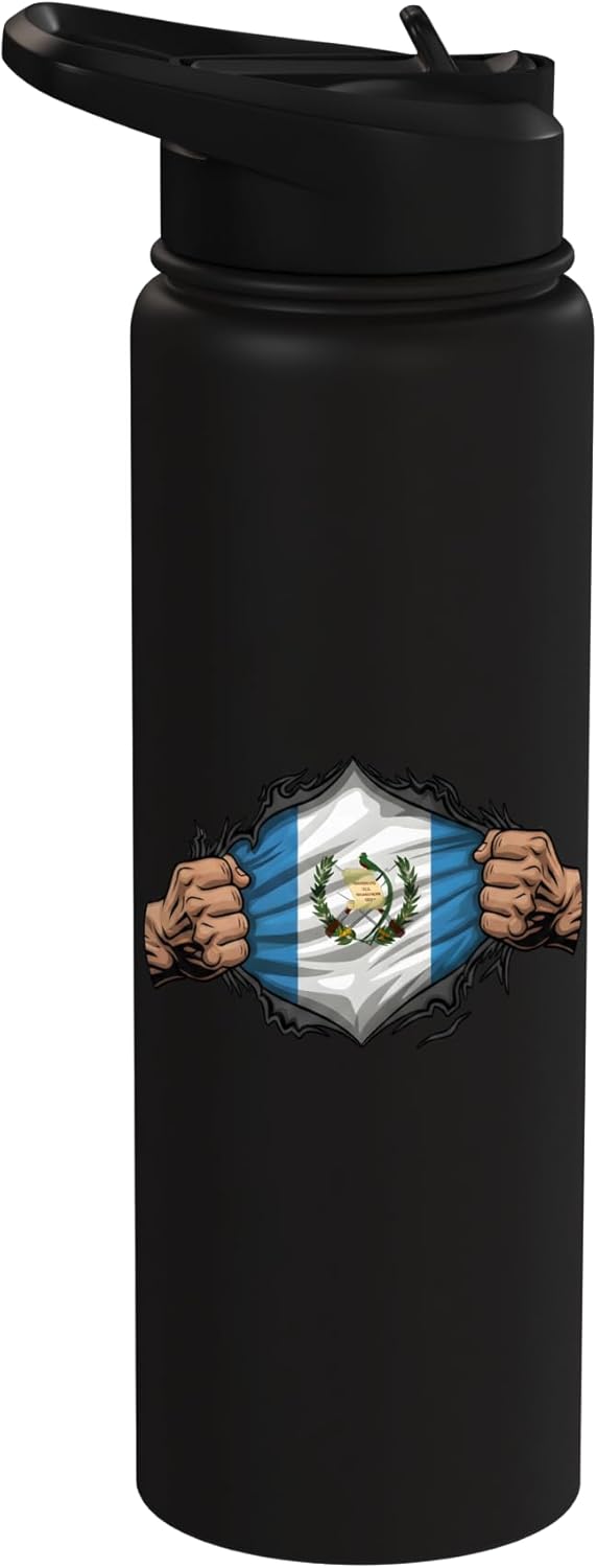 Botella de agua aislada de acero inoxidable con bandera de Guatemala