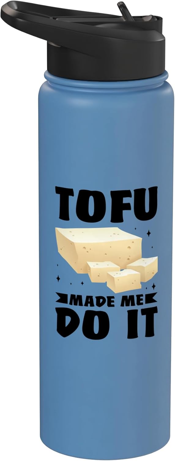 Botella agua acero inox aislada para amantes del tofu