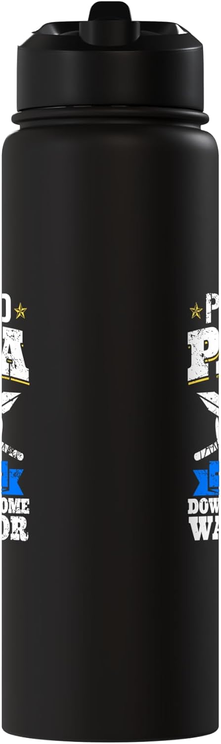 Botella agua acero inox aislada padre de hijo con síndrome de down