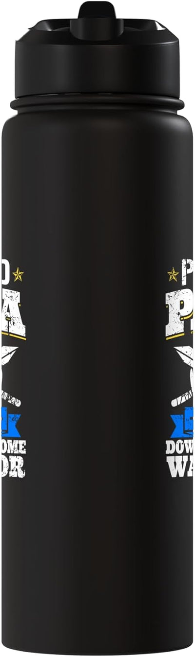 Botella agua acero inox aislada padre de hijo con síndrome de down