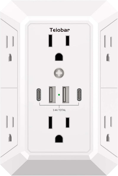 Protector sobretensiones pared con 6 enchufes y 4 puertos USB
