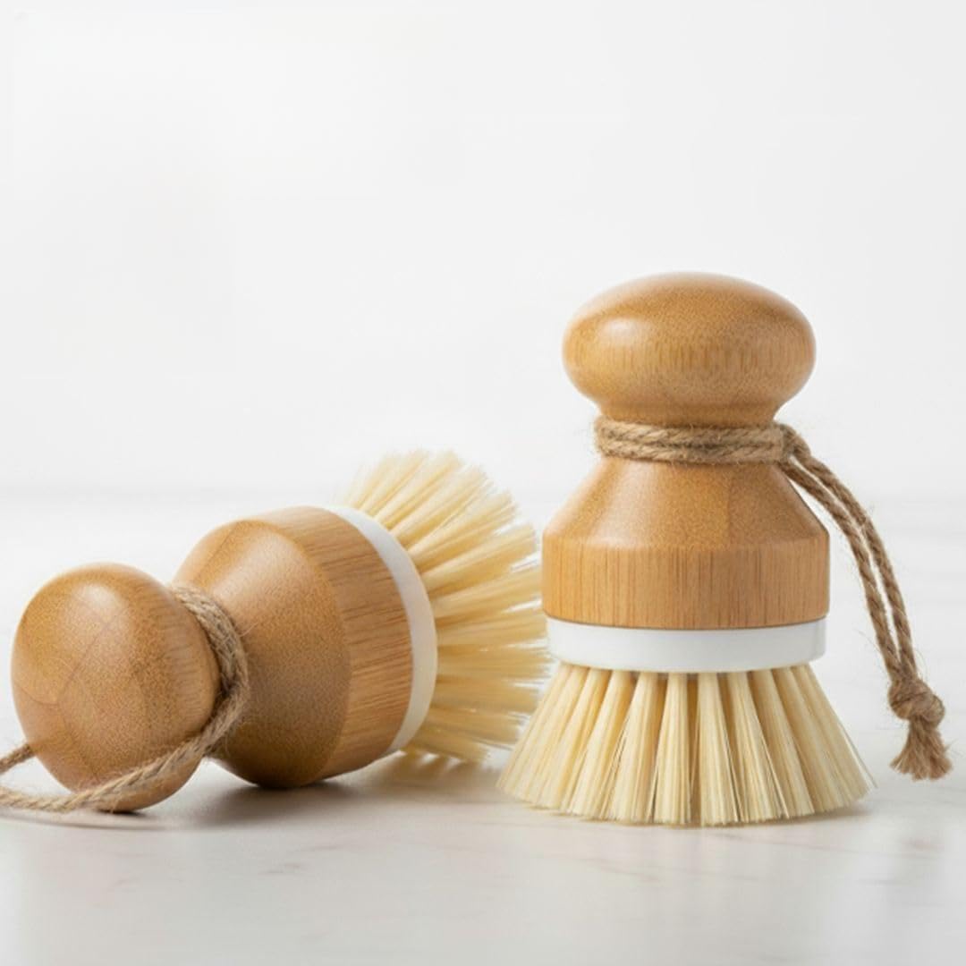 Set 2 cepillos cocina bambú con asas ergonómicas 2.6x2.6x3.9pulg