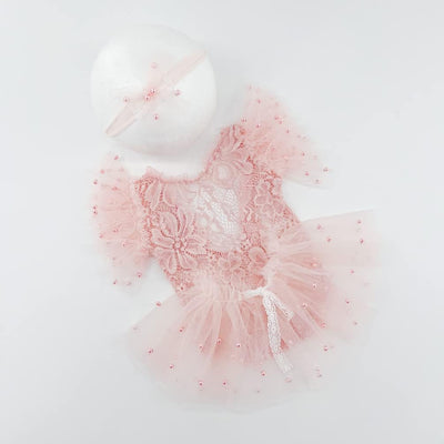 Traje princesa bebé niña encaje perla tocado sesion foto