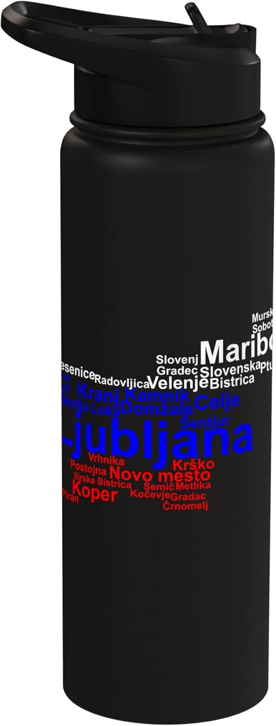 Botella agua acero inox aislada bandera Eslovenia