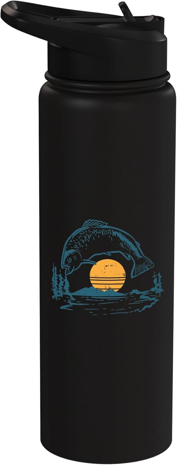 Botella de agua acero inoxidable aislada regalo pescador vintage