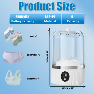 Lavadora ultrasónica portátil recargable diseño compacto blanco