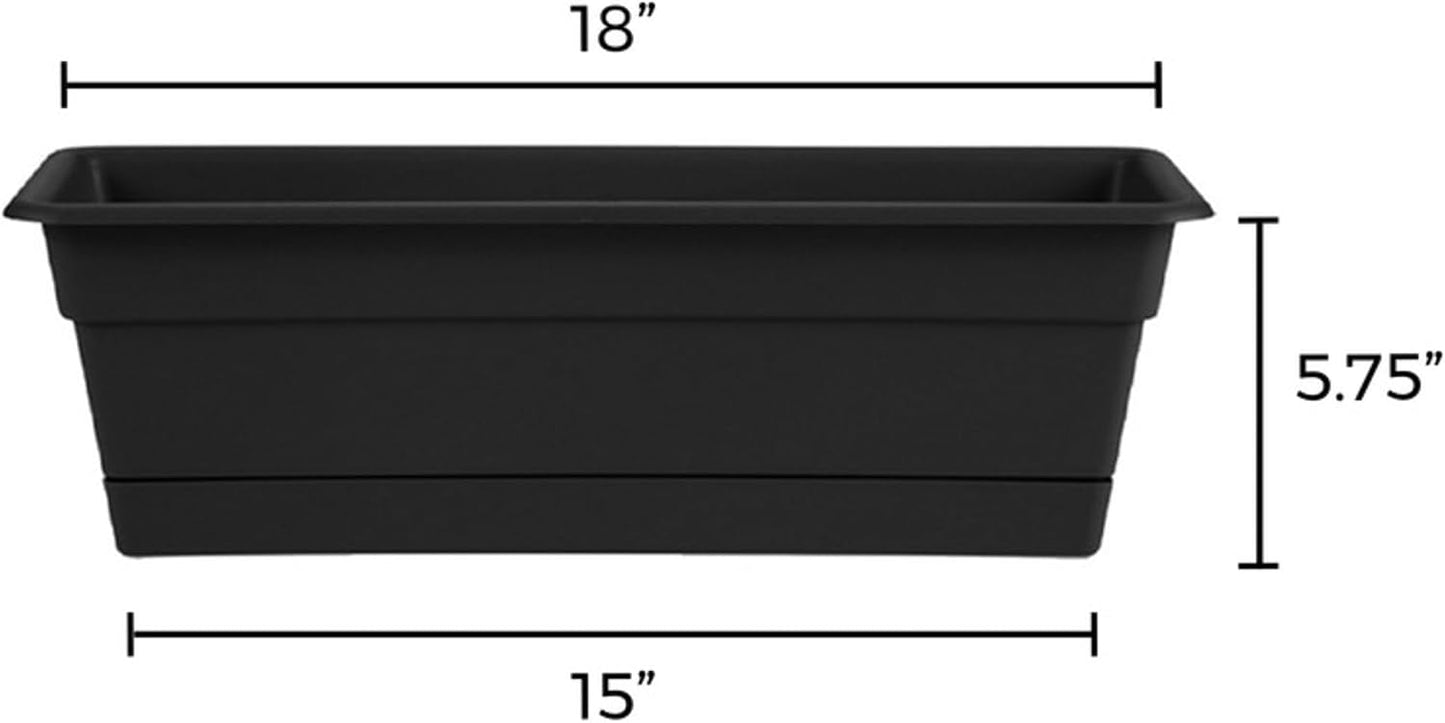 Jardinera Resina Negra 18pulg Rectangular con Bandeja