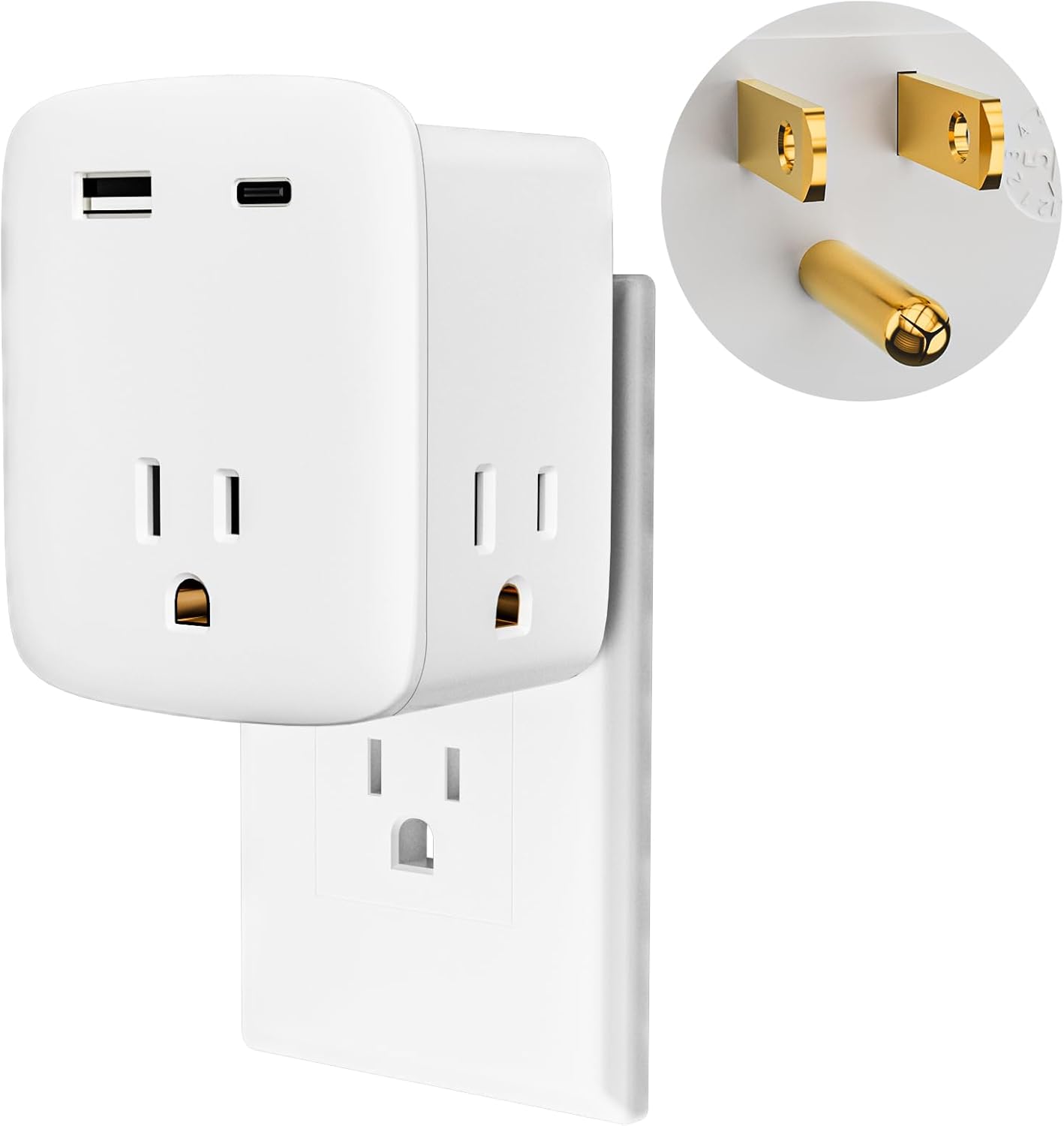 Extensor toma corriente múltiple 3 salidas CA 2 puertos USB