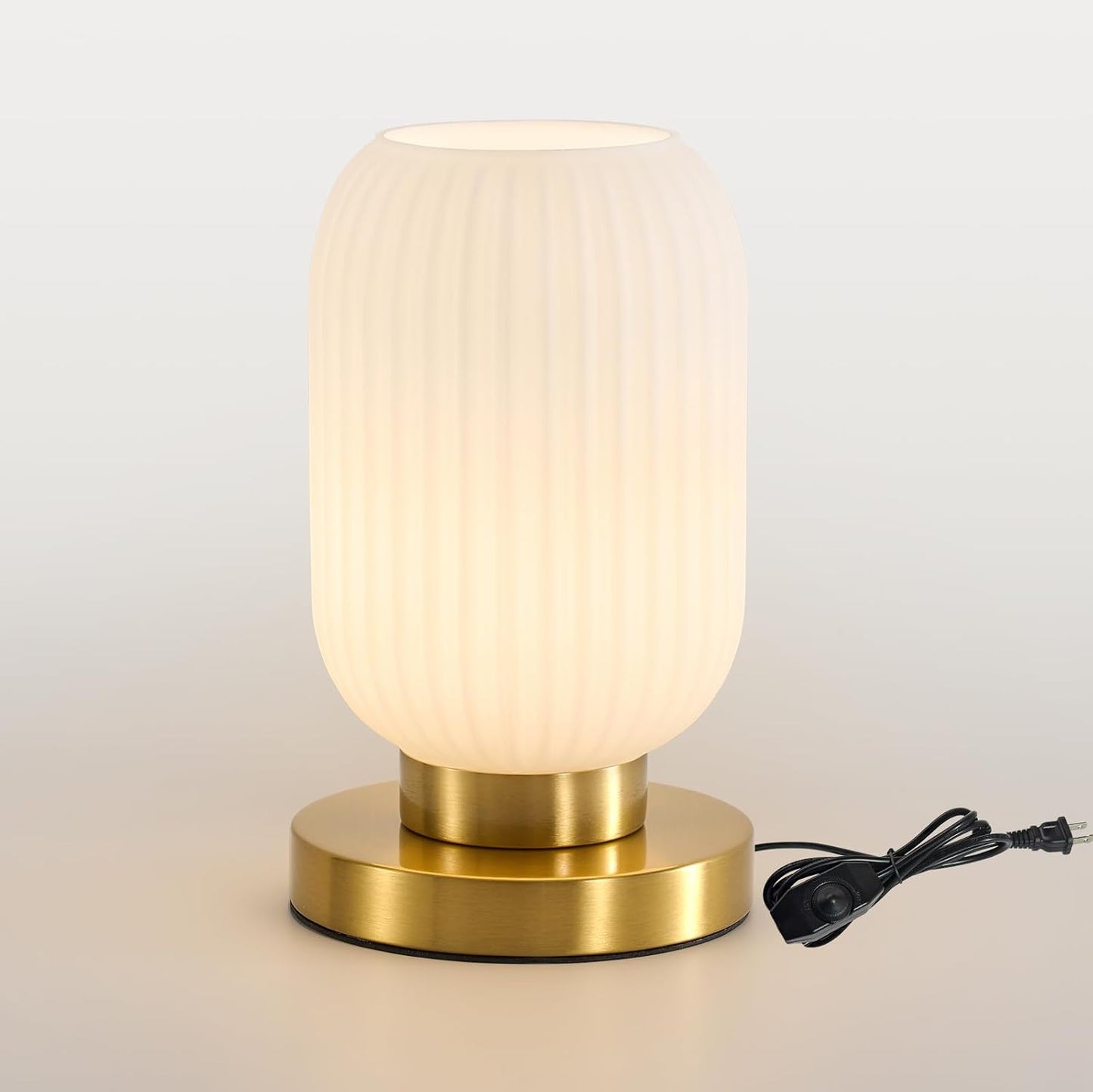 Lámpara mesa cristal vintage blancol leche acanalada