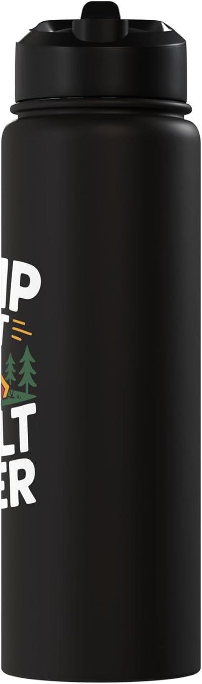 Botella de agua acero inoxidable aislada diseño camping divertido