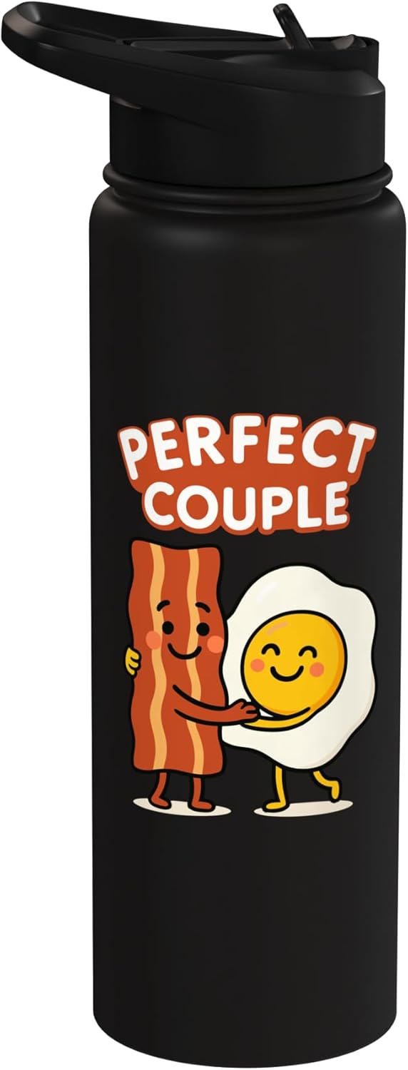 Botella de agua acero inoxidable con diseño de bacon y huevo