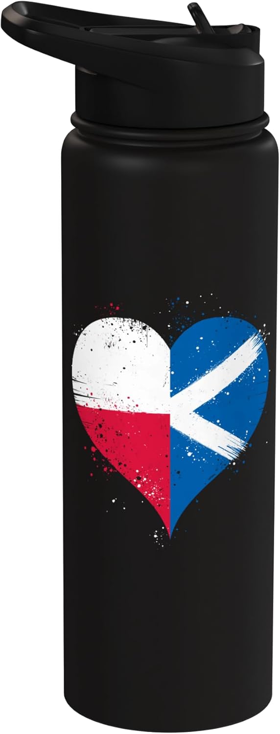 Botella agua acero inox aislada bandera Polonia Escocia