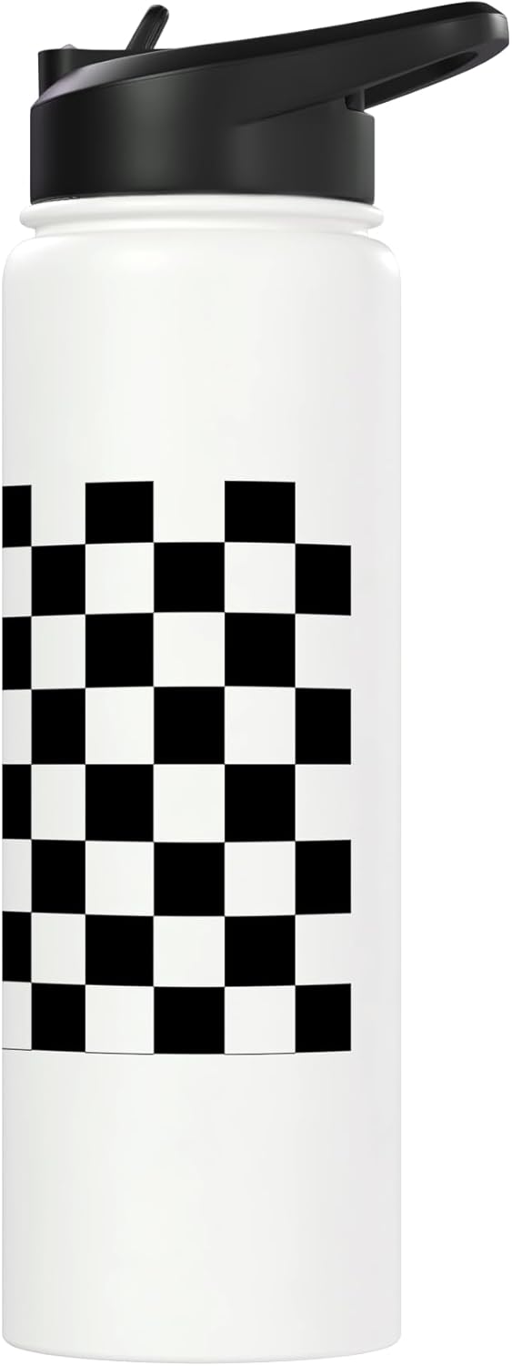 Botella de agua aislada de acero inoxidable con patrón cuadriculado negro