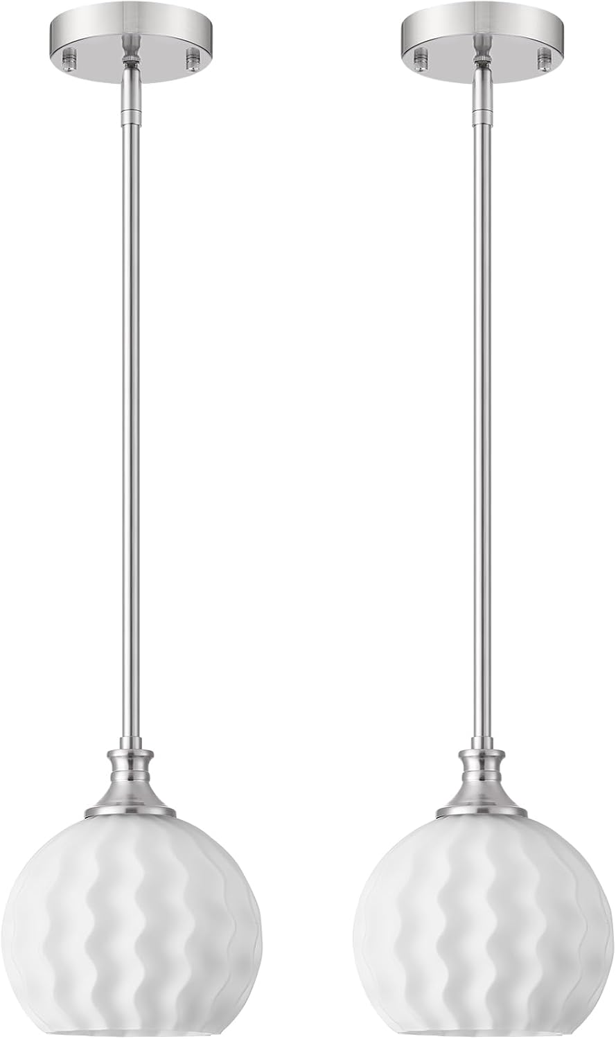 2 Luces colgantes níquel isla cocina 7.3pulg globo vidrio leche