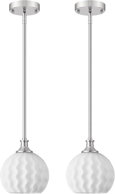 2 Luces colgantes níquel isla cocina 7.3pulg globo vidrio leche