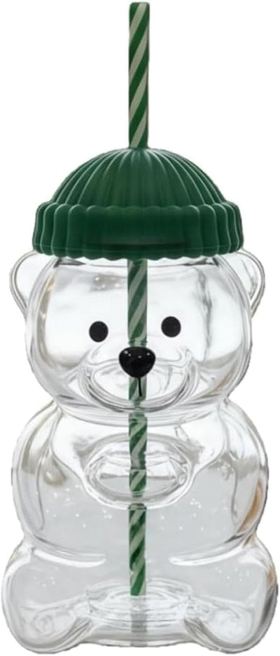 Taza con popote de oso, vaso de vidrio con popete reutilizable para batidos y café
