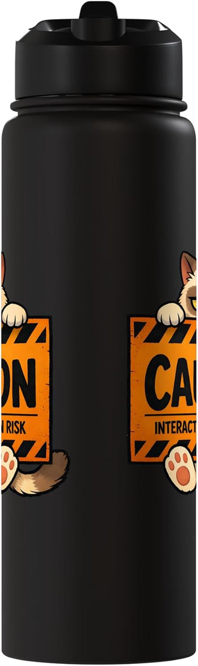 Bottella de agua aislada de acero inoxidable con aviso de gato