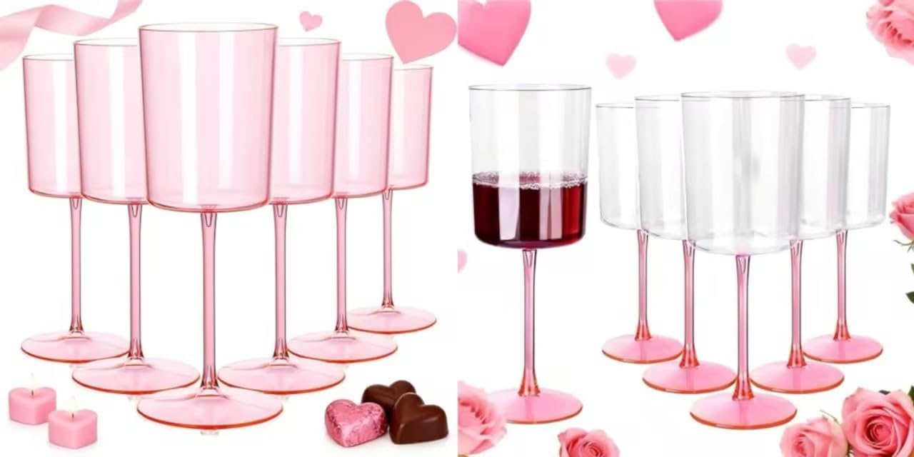 Pack 12 Copas Vino Plástico Rosa Transparente para Fiesta