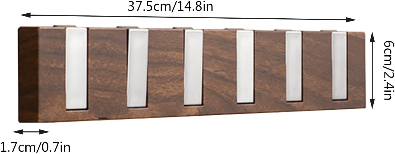 Perchero madera maciza 6 ganchos autoadhesivos para llaves abrigos