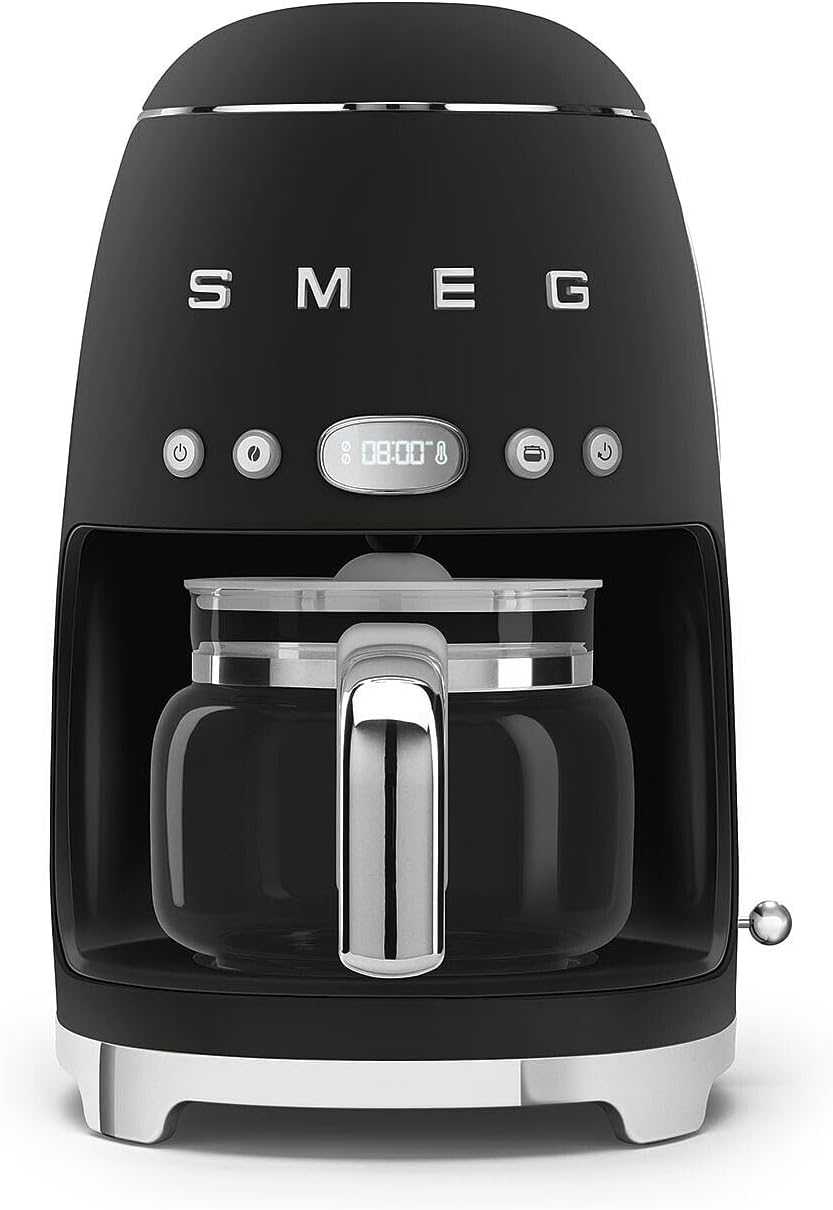 Cafetera goteo estilo retro 10 tazas jarra vidrio negro mate