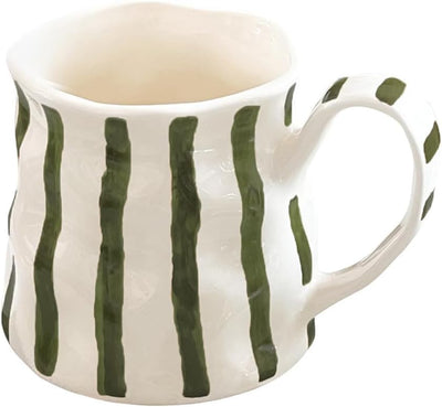 Taza de café de cerámica 11 oz, pintada a mano, verde