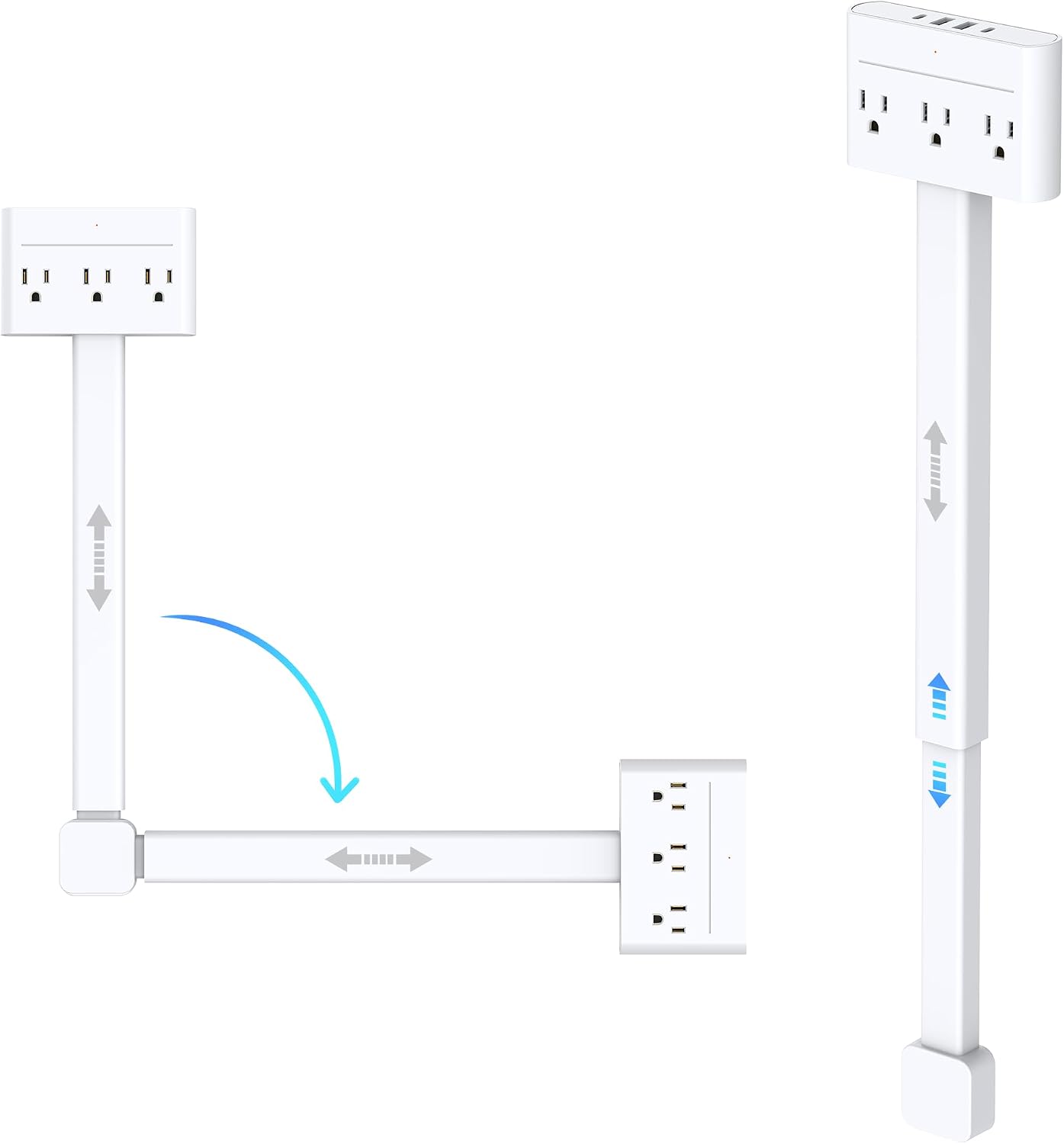 Extensor enchufe pared 3 tomas 4 puertos USB 16-26pulg