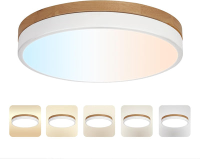 Lámpara techo LED madera 12pulg regulable 3000-6000K dormitorio
