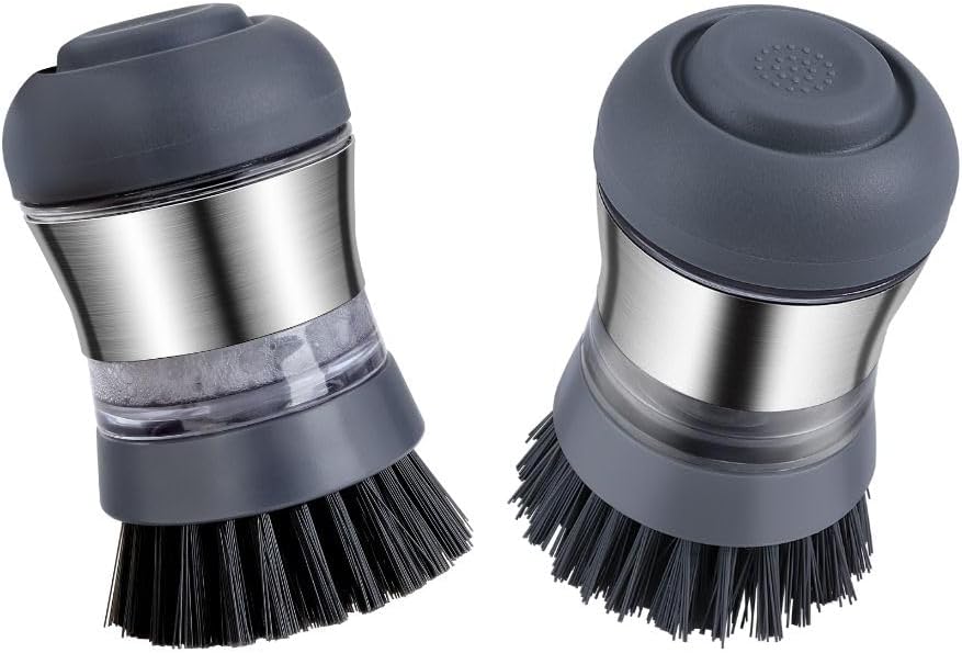 Cepillo palma dispensador jabón acero set 2